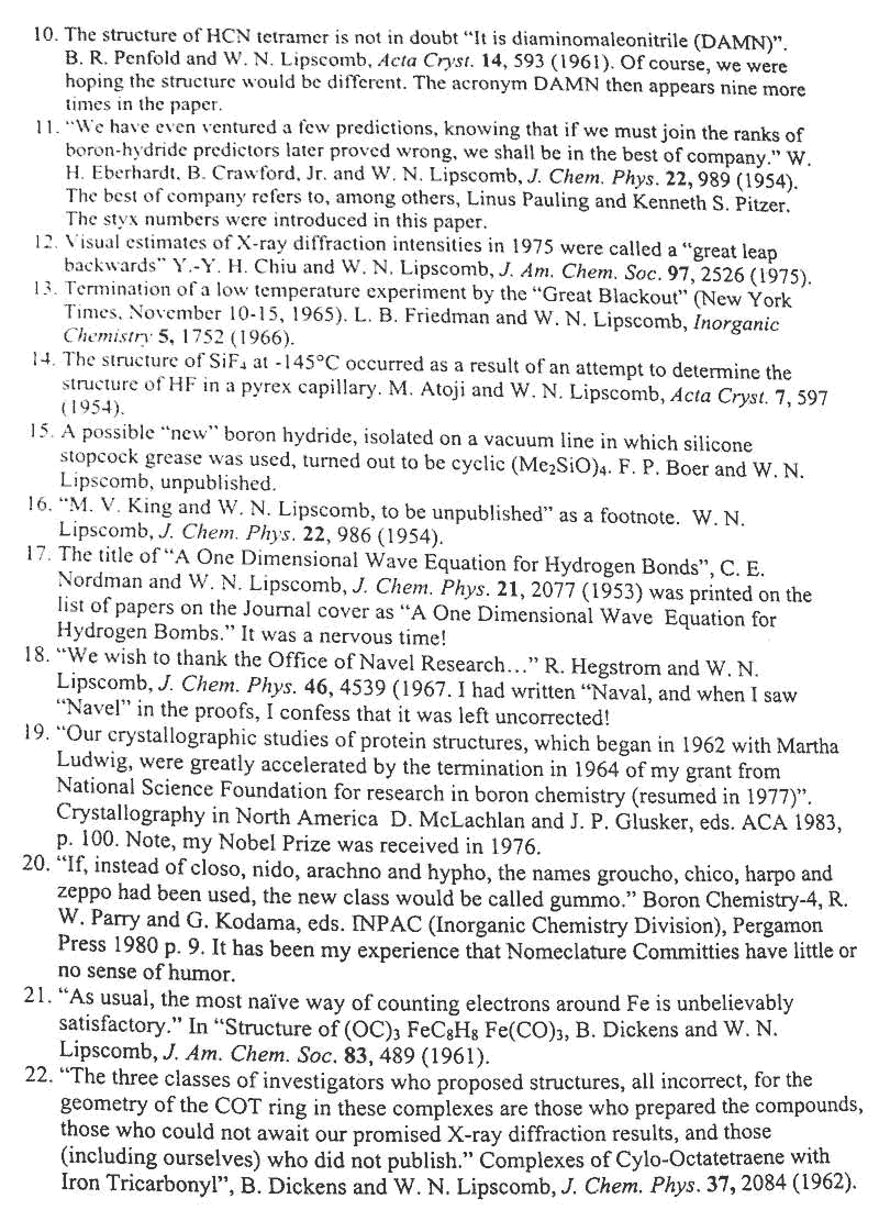 Bill's list of his
        humor in scientific publications 10-22